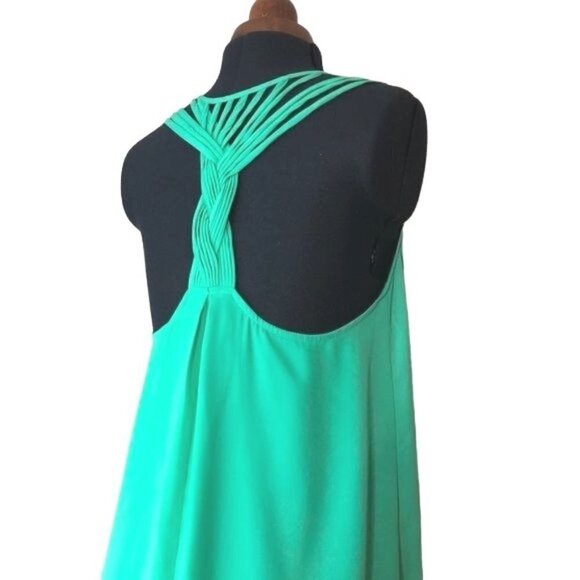 Umgee Grn Braided Back High Low Shift Dress S - Picture 3 of 11